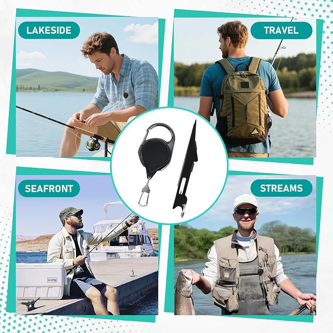 Fishing Knot Tying Tool with Retractable Lanyard & Built-in Knot Pick, 2-in-1 Quick Knot Tool for Fly Fishing Nippers, Freshwater Saltwater Anglers