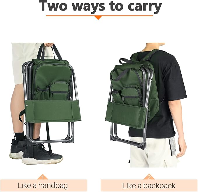 Portal Backpack Cooler Chair 2 Pack Fishing Chairs with Backrest Folding Camping Stool Compact for Outdoors Hiking Hunting Travel, Supports 225 lbs Capacity