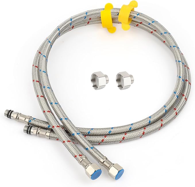 Klabb 32-Inch Stainless Steel Braided Faucet Supply Line, 3/8" Compression x M10 Faucet Connector, Includes 1/2" FIP Adapters, SS304 Flexible Water Hose for Bathroom & Kitchen Sink Faucets
