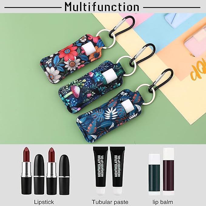 COOKOOKY Keychain Holder for Chapstick Lipstick Lip Gloss Cute Lip Balm Keychain Holder with Clip