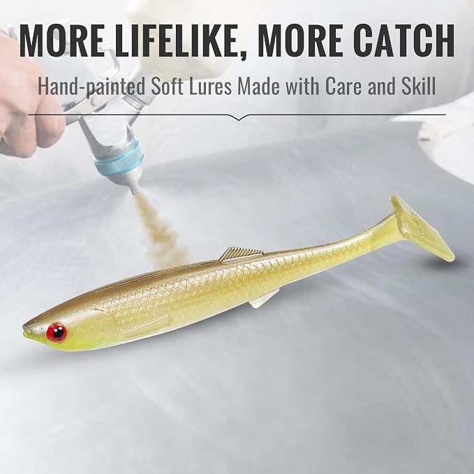 TRUSCEND Shadtale Easy Catch Soft Fishing Lures, Unique Vibration and Action for Various Rigs, Paddle Tail Swimbaits Trailer for Bass, Trout, Crappie, Walleye, Redfish, Saltwater & Freshwater Fishing