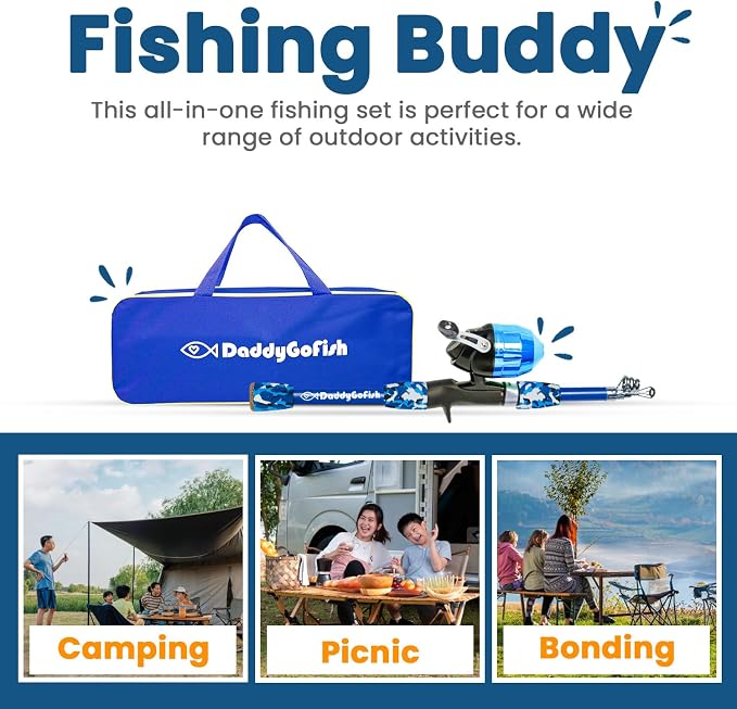 DaddyGoFish Kids Fishing Pole - Rod Reel Combo Tackle Box Starter Set - First Year Small Dock Gear Kit for Boys Girls Toddler Youth Age Beginner Little Children Junior Anglers