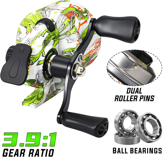 Sougayilang Spincast Fishing Reel, Size 30 Reel, Right or Left-Hand Retrieve, 3.9:1 Gear Ratio, Pre-spooled with Fishing Line