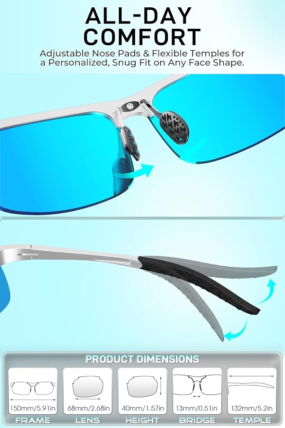 SIPLION Polarized Sunglasses Men Sports: UV Protection Ultra Light Al-Mg Metal Frame Ideal For Driving Fishing Running Golf