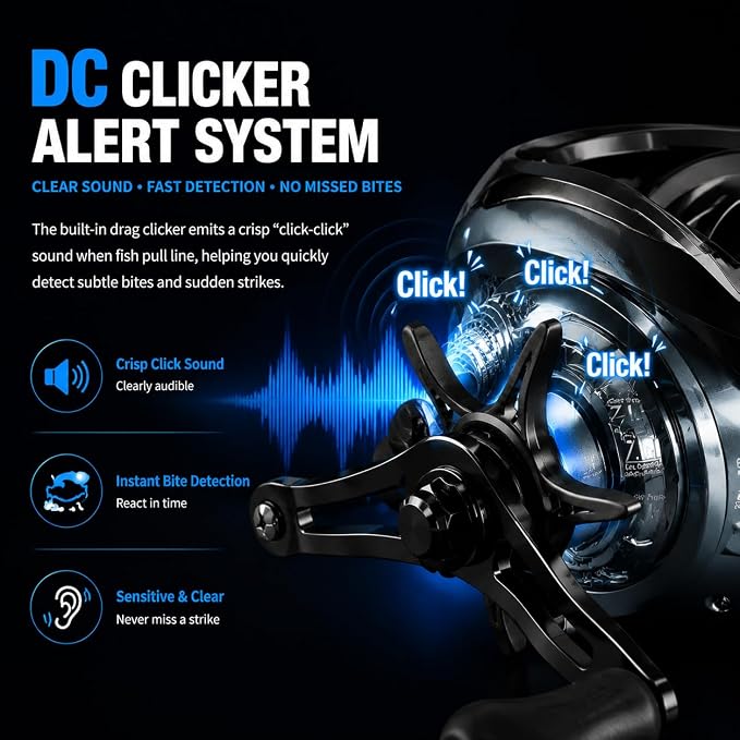 DC Baitcasting Reel with Smart Digital Brake, Anti-Backlash Fishing Reel with Signature DC Sound, Easy-Control 7.1:1 Baitcaster for Beginners & Bass Fishing