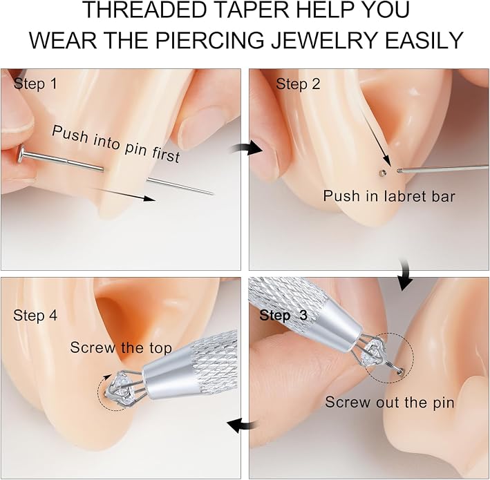 Uni-J Piercing Taper Ball Grabber Tool for Changing Jewelry - 14G 16G 18G 20G Threadless/Internal thread/External Thread Stretching Kit for Ear/Nose/Navel/Nipple/Lip/Eyebrow/Tongue