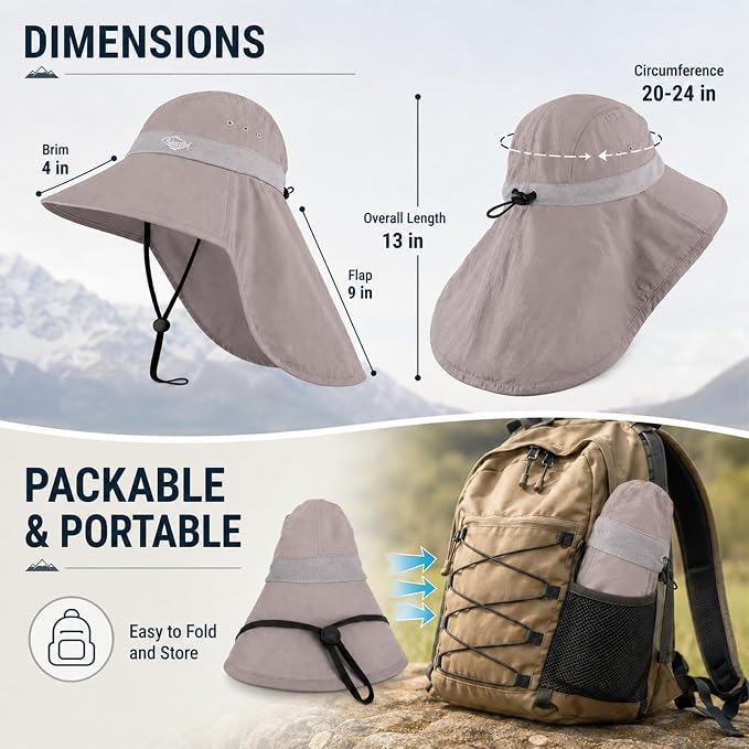 Palmyth Fishing Hat UPF 50+ Sun Hat Wide Brim Neck Flap Breathable Mesh Safari Hat UV Protection for Men Women