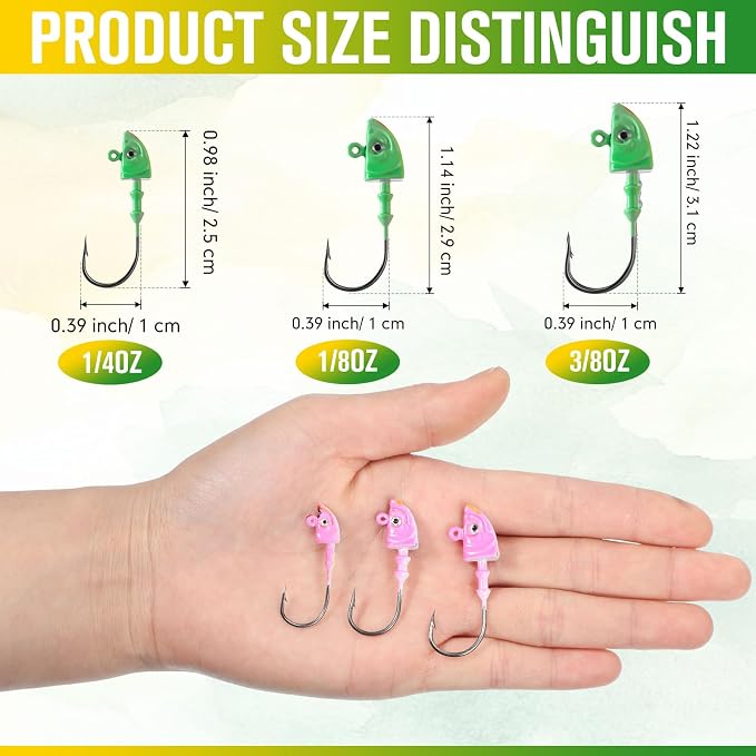 Vinsot Crappie Jig Heads 1/4oz 1/8oz 3/8oz 1/16oz 1/32oz Fishing Jig Hooks Simulation Fish Eye Ball Hook Bulk for Crappie Bass Trout Lures Gift