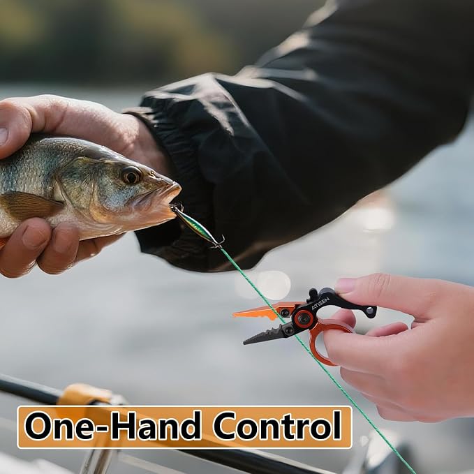 Mini Fishing Pliers Saltwater, Split Ring Tool and Line Cutter | Aluminum stainless handle, Tungsten carbide cutter, Hook remover split ring, Safety lock, Lanyard kit, Saltwater freshwater