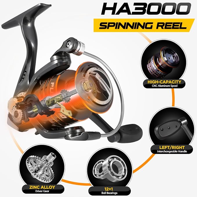 PLUSINNO Fishing Rod and Reel Combos, Bronze Warrior Toray IM6 Carbon Matrix Telescopic Fishing Rod Pole, 12 +1 Shielded Bearings Stainless Steel BB Spinning Reel, Travel Freshwater Fishing Gear