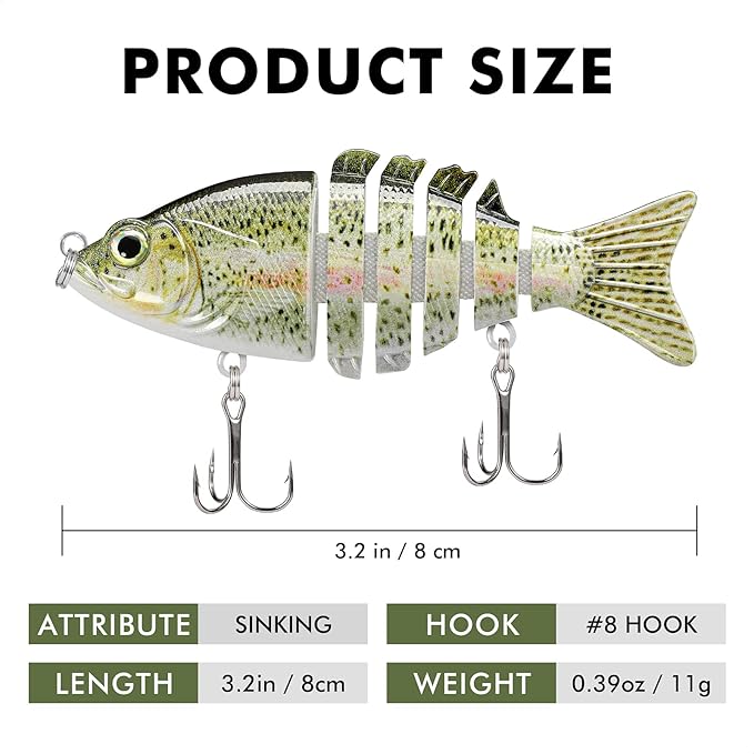 TRUSCEND Swimmax Easy Catch Fishing Lures with BKK Hooks, Wiggling, Vibrating, Rattling and Gurgling for More Bites, Heavy-Duty Dyneema Fiber Jointed Swimbaits for Bass, Trout, Crappie, Walleye, Pike