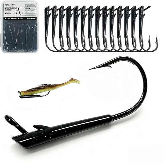 15-Pack Ozark Rig Weedless Jig Heads, 3/0 5/0 Texas Rig Hooks, Saltwater & Freshwater Fishing Hooks, 1/8oz, 1/4oz, 3/8oz Options