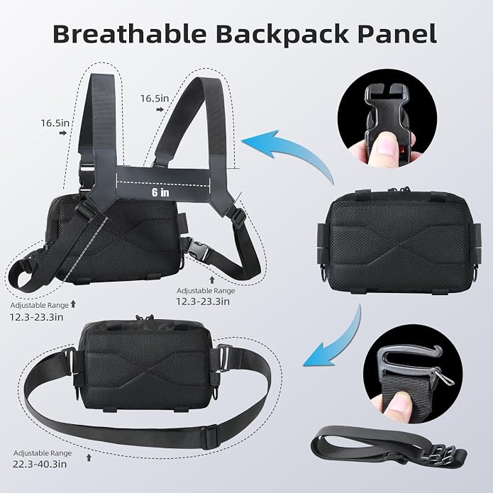 Outdoor Chest Bag for Men, Water-Resistant Fishing Chest Pack, Tactical Vest for Running, Cycling, Hiking