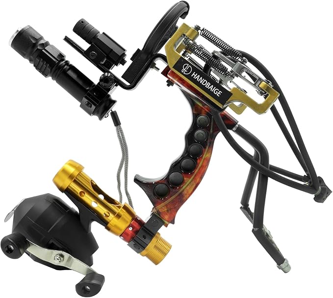 Hunting Slingshot Kit - High Power Sling Shot for Adults, Bowfishing & Fishing Arrows - Tactical Telescopic Slingshot Set with Fishing Reel,Slingshot Rubber Bands Heavy Duty