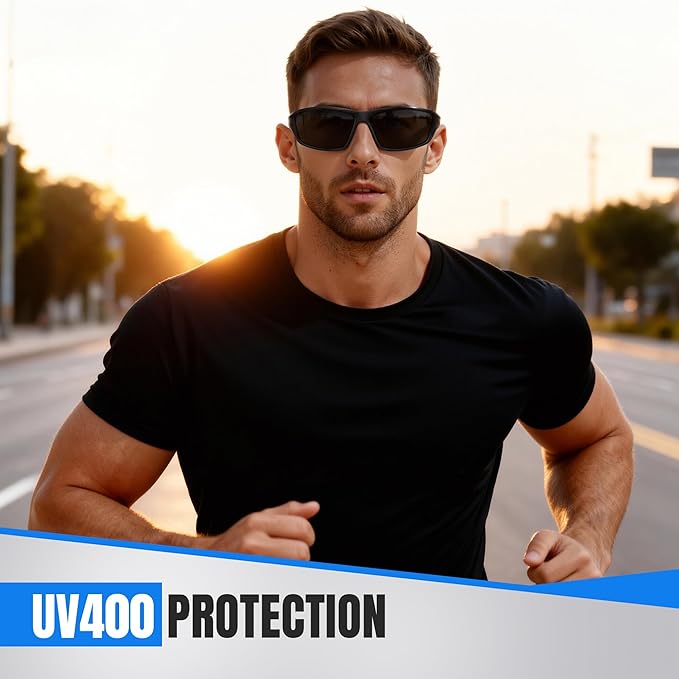 Polarized Sports Sunglasses for Men - Wrap Around Mens Sunglasses UV Protection for Fishing Cycling Driving