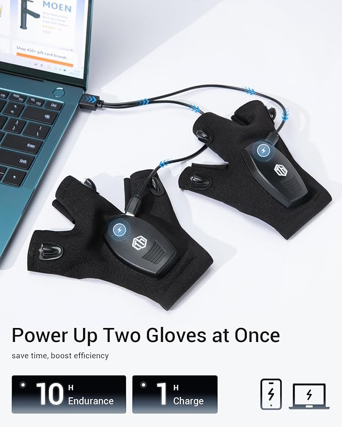 ThxToms Fathers Day Dad Gifts from Daughter Son Wife, Rechargeable Flashlight Gloves, Gift for Men Husband Him Birthday Christmas, Cool Gadget Finger Lights Waterproof for Camping Fishing Repairing