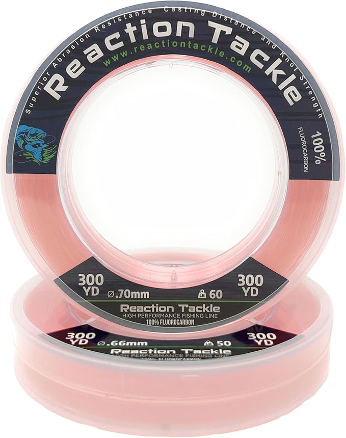 Reaction Tackle 100% Pure Fluorocarbon Fishing Line - High Strength, Abrasion-Resistant, Fast-Sinking, Virtually Invisible - Saltwater and Freshwater Leader Line