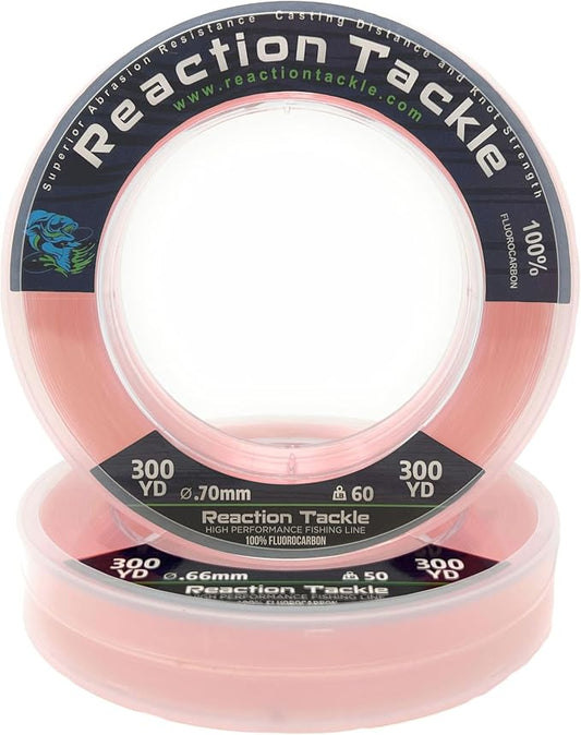 Reaction Tackle 100% Pure Fluorocarbon Fishing Line - High Strength, Abrasion-Resistant, Fast-Sinking, Virtually Invisible - Saltwater and Freshwater Leader Line