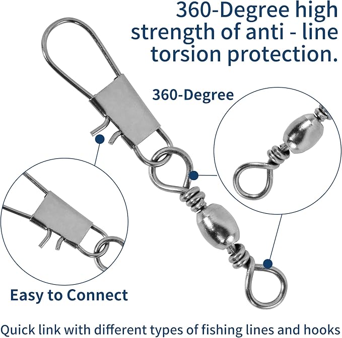 100Pcs Fishing Swivels, 5 Sizes Barrel Snap Swivel Fishing Tackle for Quick Linking of Lures and Lines