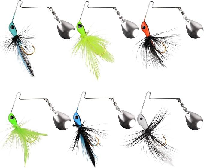 Spinnerbait Fishing Lures for Bass Trout Pike 6pcs Mini Rooster Bait Tail Fishing Spinner Lures Crappie Perch Bluegill Panfish Hard Metal Spinner Bait Jigs Freshwater Saltwater