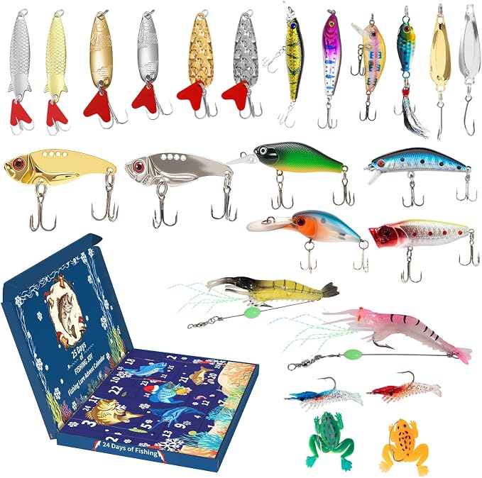 24-Piece Fishing Lure Kit Tackle Box Set - Premium Bass Lures Variety Pack with Poppers, Minnows, Frogs & Soft Baits - Freshwater Saltwater Gift for Men Dad Husband