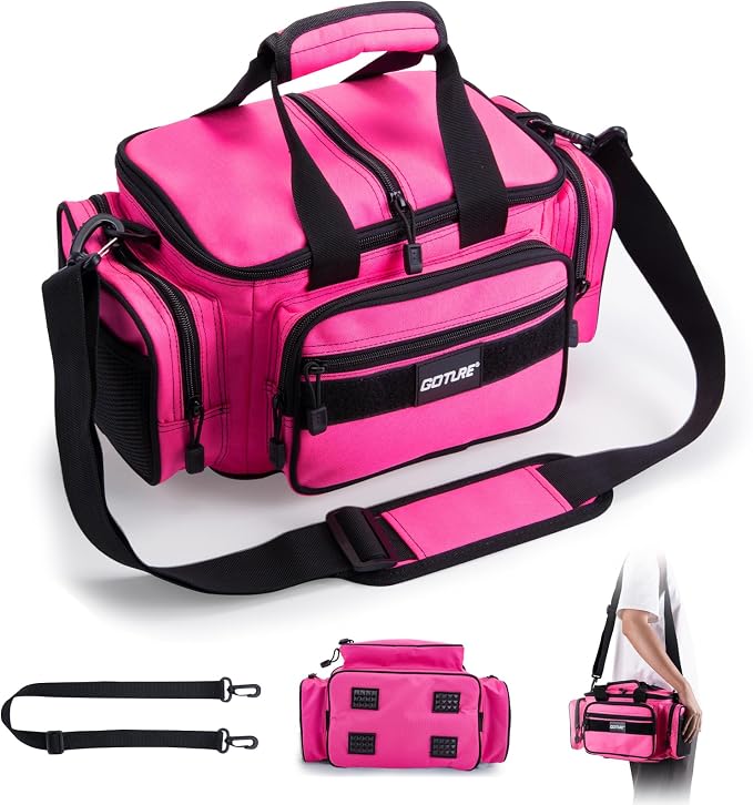 Goture Fishing Tackle Bag, 600D Water-Resistant Soft Side Crossbody Sling Bag for Women,Small Gear Storage Tactical Bags for Saltwater & Freshwater,Fits 4 3600 Tackle Boxes (Not Included)