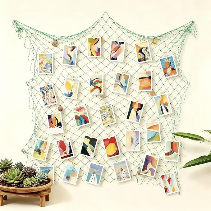 2 Pack Decorative Fishing Net, 80x40 Inch Green Cotton Fish Net Decor for Nautical Mermaid Pirate Hawaii Beach Ocean Under The Sea Themed Party, Hanging Plush Toys, Drape Tables, Wall Picture Display
