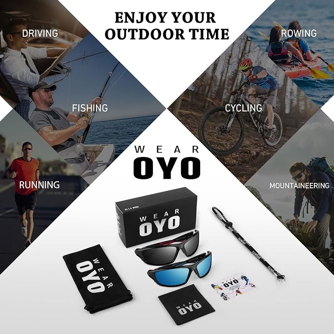WEAROYO Polarized Sports Sunglasses for Men Women,Fishing Driving Rectangular Goggles UV400 Protection