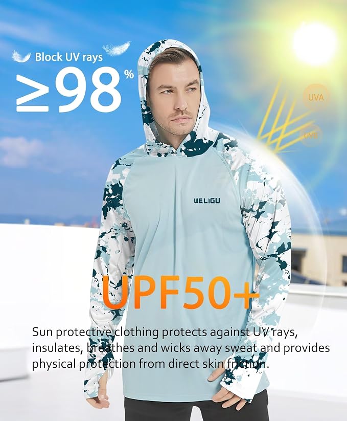 Men's UPF 50+ Sun Protection Hoodie Shirt Long Sleeve SPF Fishing Outdoor UV Hiking Lightweight Shirts