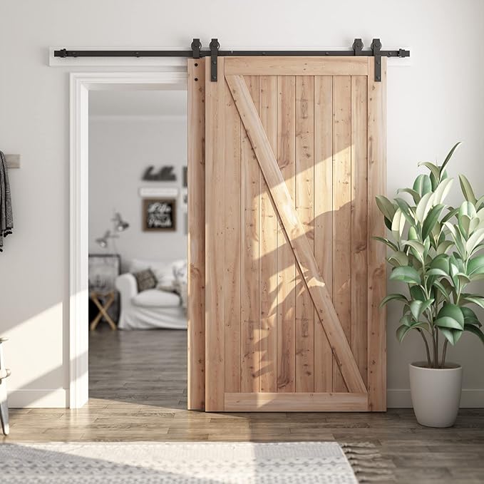 SMARTSTANDARD 9 Feet Bypass Sliding Barn Door Hardware Kit - for Double Wooden Doors-Single Track - Smoothly & Quietly - Easy to Install-Fit 96" Opening