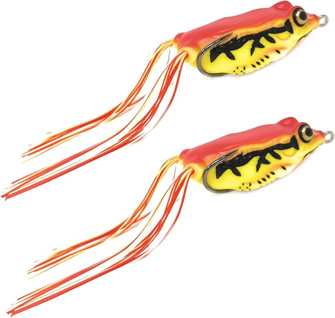 Reaction Tackle Hollow Body Frogs for Bass Fishing - Ultra Realistic Weedless Top Water Frog Lure for Bass, Snakehead, Pike and More - Floating Topwater Fishing Lures - 2 Pack