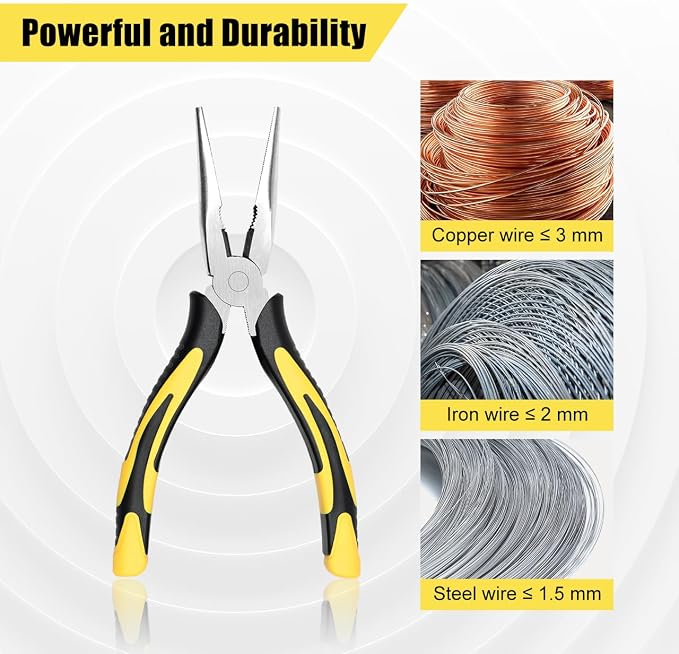 Premium Long Needle Nose Pliers-8’’, Paper Clamp Precision, High Carbon Steel, Soft Grip with Wire Cutter, Long Nose Cutting Pliers for Home, Fishing, Jewelry, Crafts,2pcs