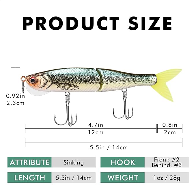 TRUSCEND Swimmax Easy Catch Fishing Lures with BKK Hooks, Wiggling, Vibrating, Rattling and Gurgling for More Bites, Heavy-Duty Dyneema Fiber Jointed Swimbaits for Bass, Trout, Crappie, Walleye, Pike