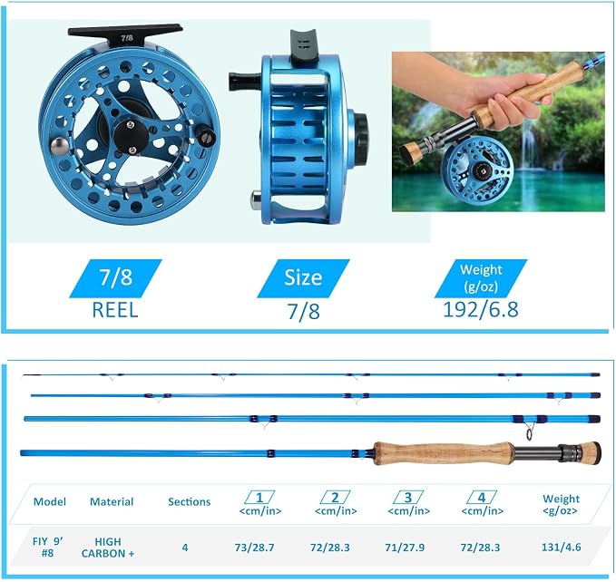 Sougayilang Fly Fishing Combo, 4 Piece Fly Rod and CNC Machined Aluminum Alloy Reel Complete Starter Package with Rod Bag