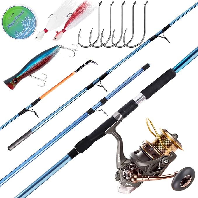 Dr.Fish Surf Fishing Rod and Reel Combos Saltwater Fishing Gear Set 12ft Surf Rod 10000 Reel Offshore Inshore Casting Pole Beach Casting Spinning Pole Kit Equipment Set Striper Pompano Flounder