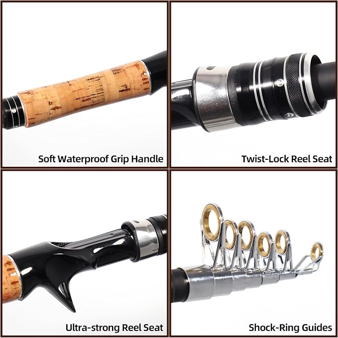Kilitn Fishing Rod and Reel Combo, Ultra-Light Baitcasting Combo Baitcast Reel Durable Fiberglass Telescopic Rod with Comfortable Handle for Freshwater or Saltwater Fishing