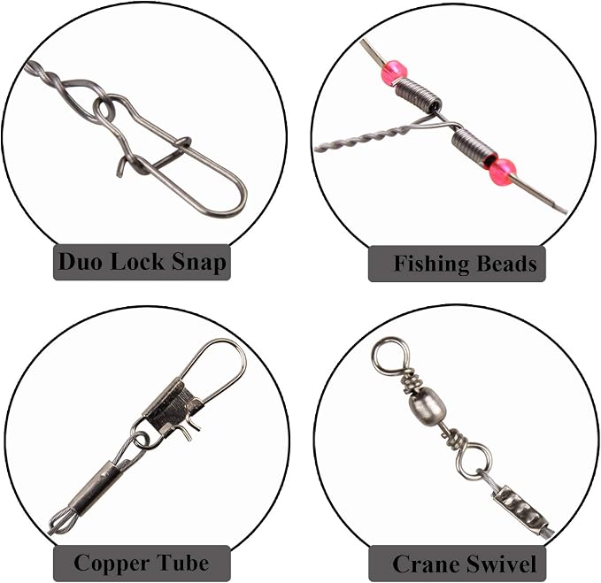 Fishing Leaders, Stainless Steel Fishing Wire Saltwater Tackle Rig with Swivels Snap Beads for Lures Bait Hooks High Strength Fishing Leader Wire Gear Equipment 2 Arms 3 Arms