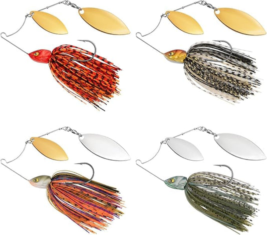 MadBite by KastKing Spinnerbait Fishing Lures, Bass Trout Salmon Walleye Stainless Steel Spinner Baits Kit, Saltwater Freshwater, 4 pcs