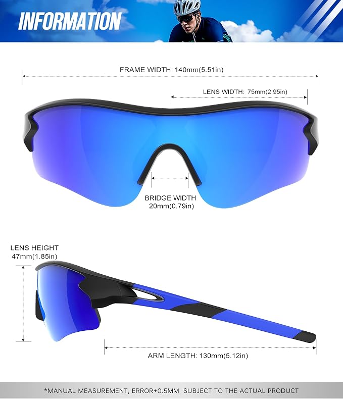 Polarized Sports Sunglasses for Men Women, UV400 One-Piece Lens Sport Shades for Baseball, Running, Cycling, Fishing