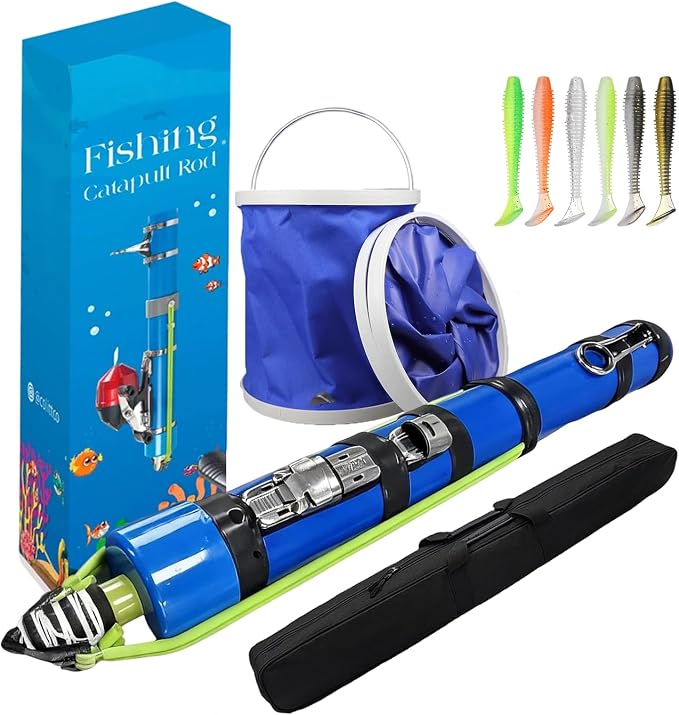 Catapult Fishing Rod, 2026 Upgrade Compact Sling Shot Fishing Reel, Portable Fly Fishing Pole for Kids, Freshwater and Saltwater Fishing Lures for Outdoor Hunting and Traveling