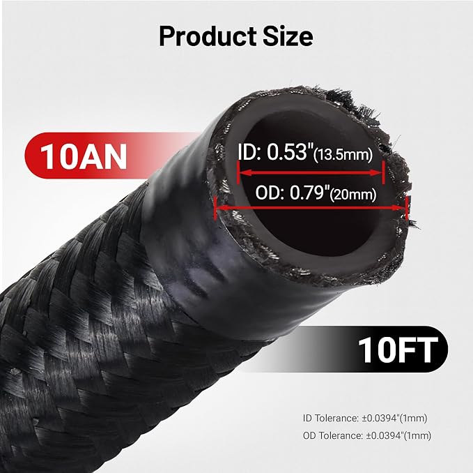 EVIL ENERGY 10AN Fuel Line Kit, 10AN Nylon Braided Fuel Line Hose Fitting Kit CPE 10FT Black