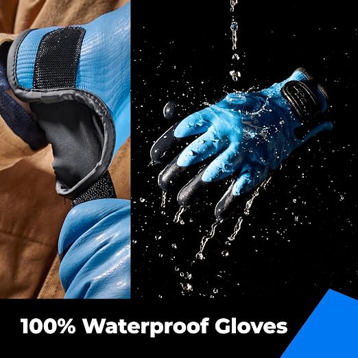 toolant 100% Waterproof Gloves Bulk Pack, 3 Pairs, Winter Work Gloves for Extreme Cold, Touchsreen, Warm Gloves for Freezer, Fishing and Gardening, with Grip, Blue, X-Large