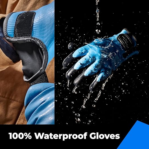 toolant 100% Waterproof Gloves Bulk for Cold Weather, 3 Pairs, Winter Work Gloves for Men Touchsreen, Warm Freezer Gloves, Thermal Insulated, With Grip, Blue, Lagre