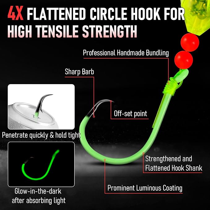 Alwonder 5-Pack Catfish Bait Float Rigs Kit, Ready Cat Fish Rig with Catfish Rattles Peg Floats Beads Circle Hooks 6/0 8/0 10/0, Catfishing Tackle Equipment Rattle Floater Bobbers Cat Fishing Gear