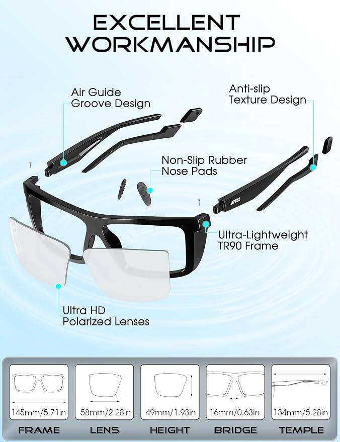 ATTCL Sports Polarized Sunglasses for Men: Secure Anti-Slip Lightweight TR90 Square Frame UV Protection for Driving Fishing