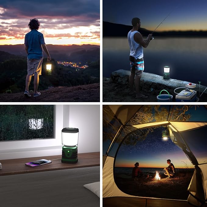 Lepro 1000LM LED Camping Lantern Rechargeable, 4400mAh Green Tent Light with 4 Light Modes, Waterproof Lantern Flashlight for Hurricane Emergency, Camping Essentials, USB Cable Included