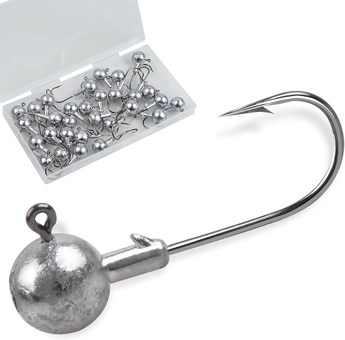 Jig Heads Fishing Hooks Crappie Jigs Unpainted Jig Heads Round Ball Sharp Fishing Jigs Hooks for Bass Trout Crappie Walleye Saltwater Freshwater