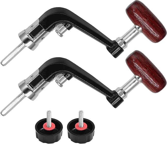 2PCS Fishing Handles Spinning Reel Knob Replacement, Brown Wood Handle Reel Grips Spinning Reel Handle Replacement for Fishing Reel