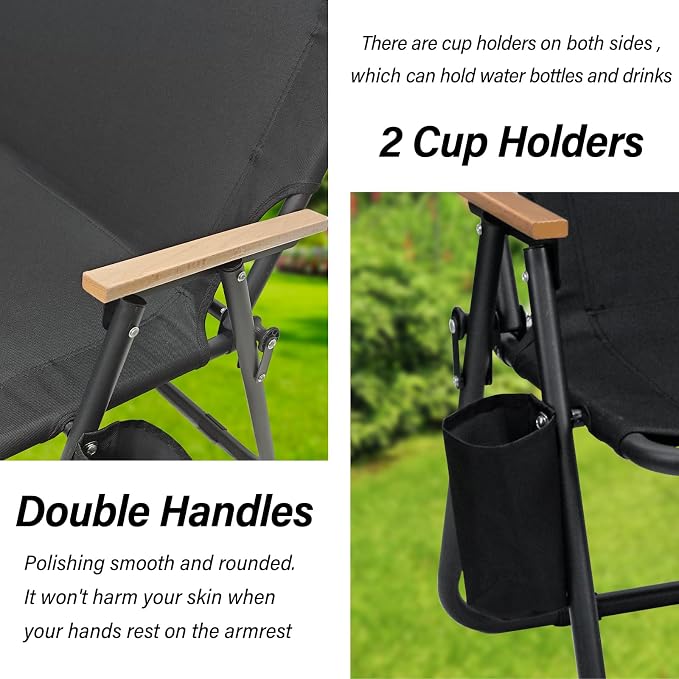 ptlsy Loveseat Camping Chair for Adults Heavy Duty Double Seat Camp Chair for 2 Person Suit for Indoor Outdoor Hiking Patio Beach (Black)