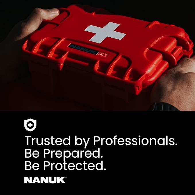 NANUK 903 Waterproof First Aid Box Empty with Lid Organizer & Dividers – Durable Medical First Aid Organizer Case, IP67-Rated, Dustproof, Impact-Resistant, Floats (9.1” x 6.8” x 3.8”) – Red